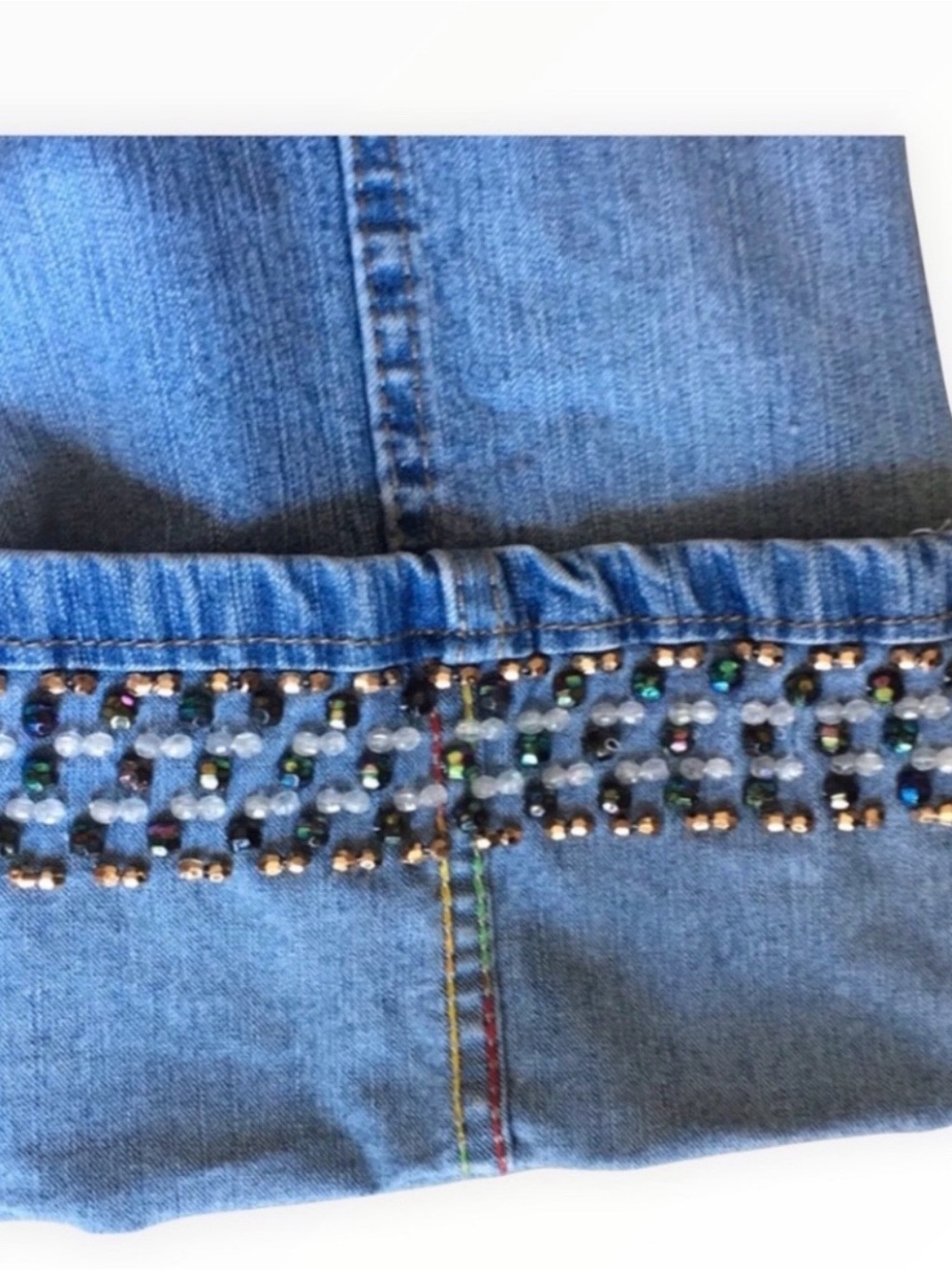 🔴 Curious Beaded-Cuff Medium-Wash Straight Jeans - Picture 8 of 10